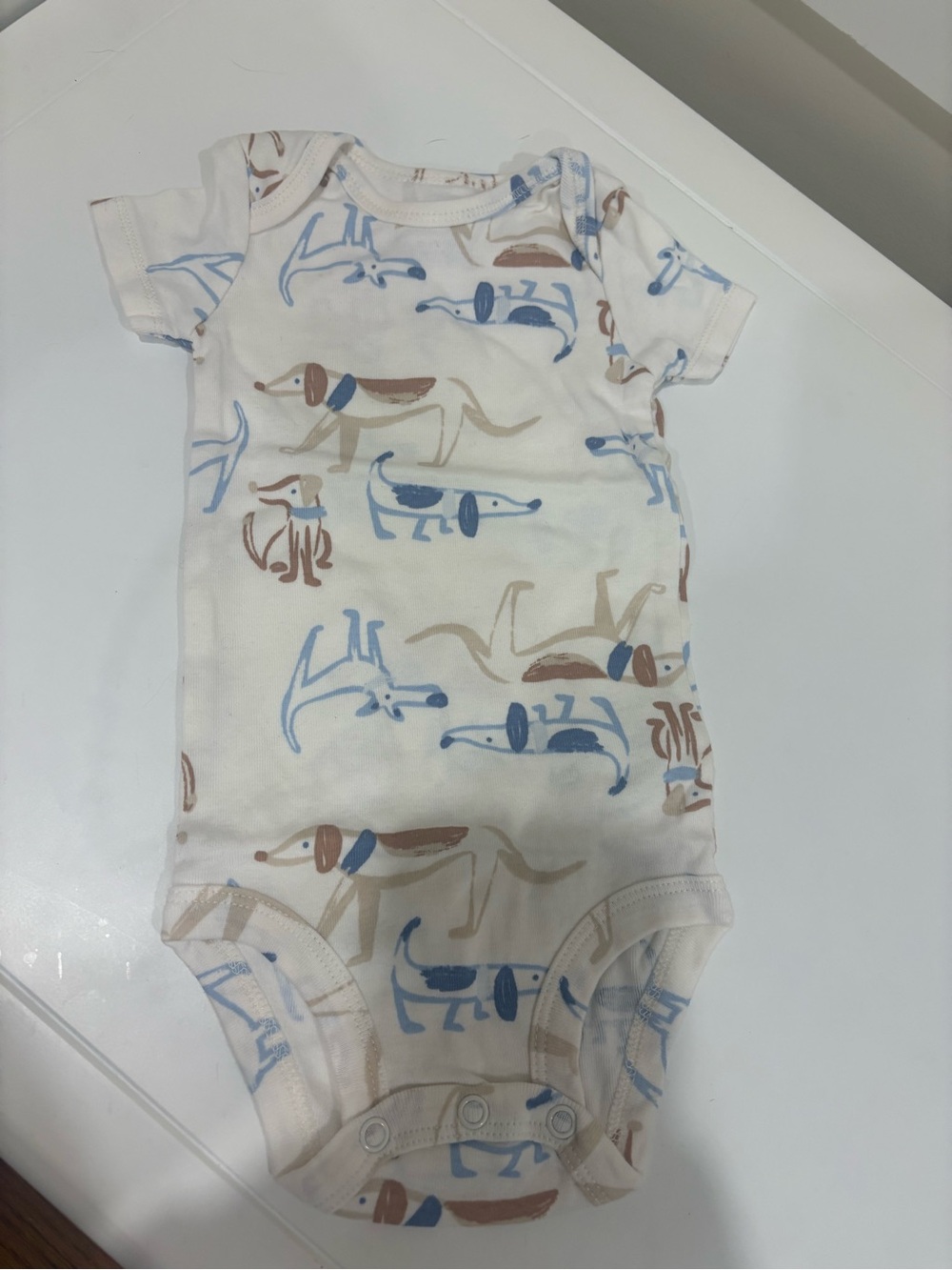 Carter's Cream One-Piece Bodysuit with Blue & Brown Dog Print